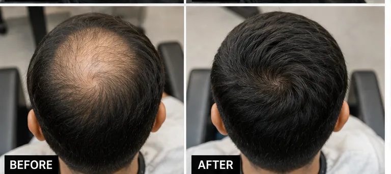 Before and after hair replacement, back view