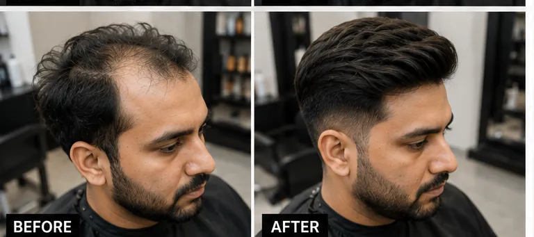 Before and after hair replacement, side view